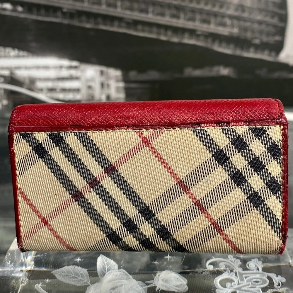 Authentic Rare Burberry Red Leather Nova Check Key Case